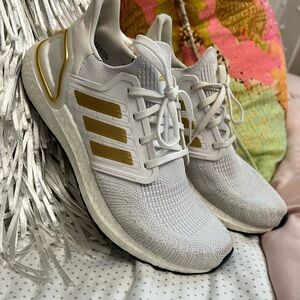 Adidas White and Gold Athletic Shoes for Women
